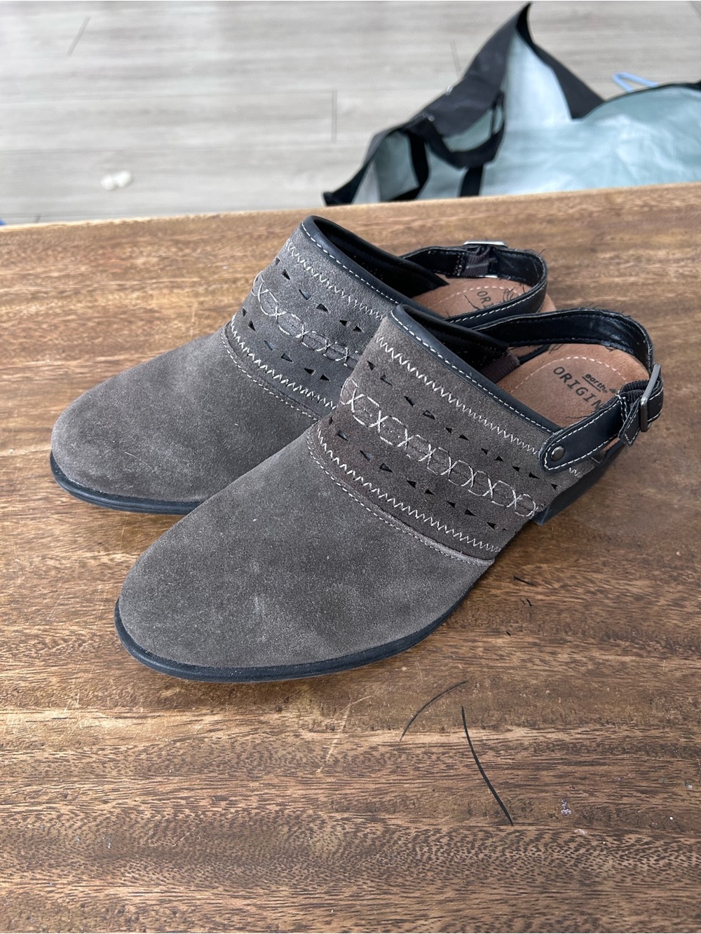 Earth Origins Cady Gray Suede Slip On Slingback Clog Shoes Comfortable Everyday